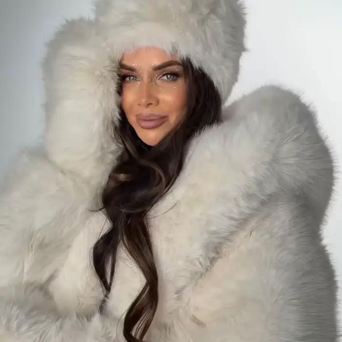 Manteau en fourrure et fausse fourrure, élégance féminine, manteau en fourrure 2026, nouveau manteau d'hiver pour femmes, manteau en fourrure chaud à capuche, couleur unie, manteau en fourrure pour fe