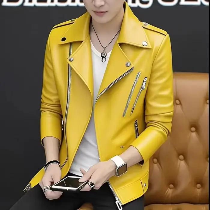 Veste en cuir marron rétro pour hommes