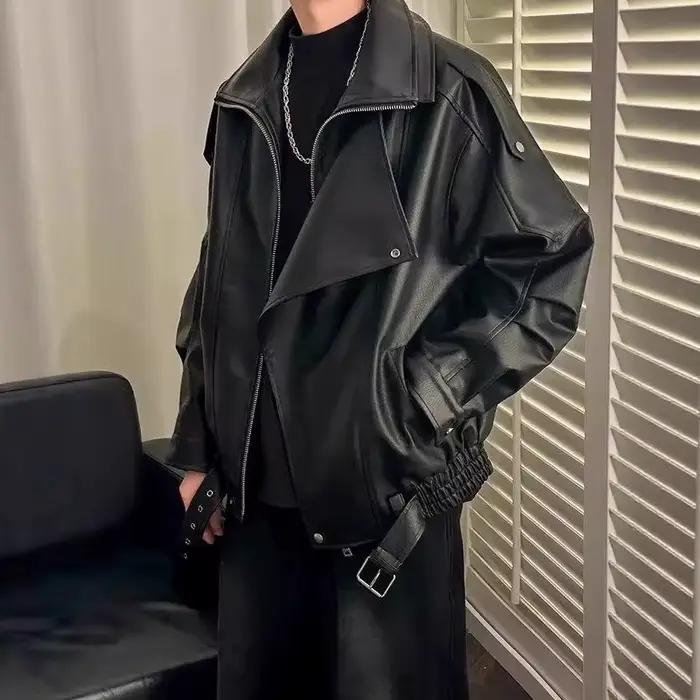 Blouson en cuir pour homme style motard à double col