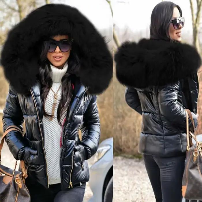 Manteau court avec col en fourrure pour femme