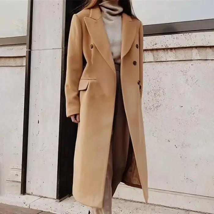 Manteau en laine pour femme 2026, boutonné, abrigo mujer, nouveau modèle à manches longues, revers uni, double boutonnage, ajusté, pour automne-hiver