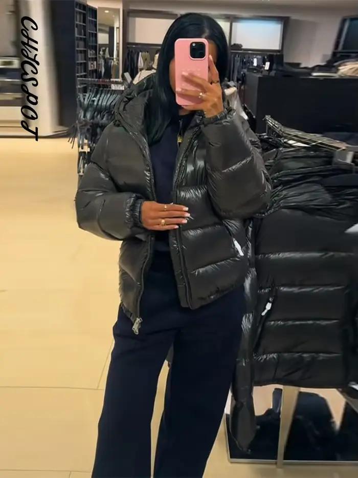 Manteaux d'hiver à capuche avec poche zippée pour femme