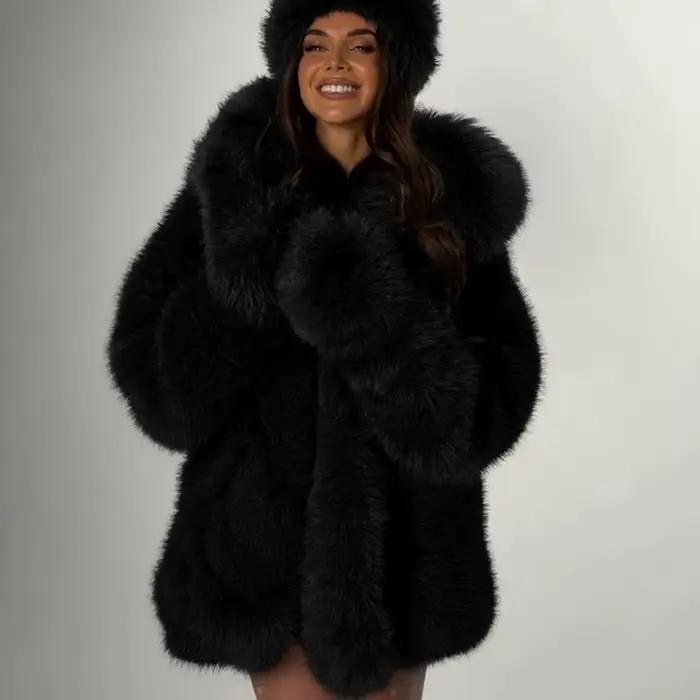 Manteau en fourrure et fausse fourrure, élégance féminine, manteau en fourrure 2026, nouveau manteau d'hiver pour femmes, manteau en fourrure chaud à capuche, couleur unie, manteau en fourrure pour fe