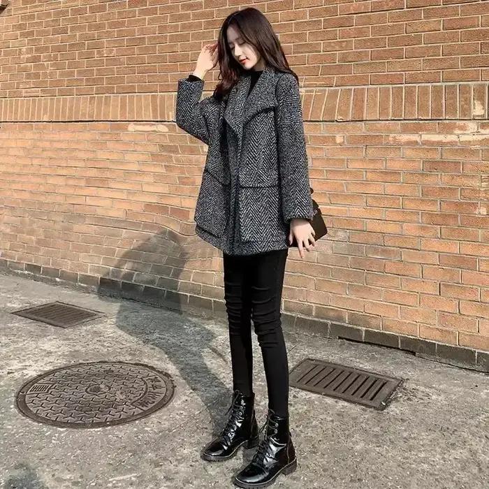 Veste Blazer en Laine et Mélange de Velours pour Femme Style Décontracté Plaid Élégante Occasions Spéciales et Journées Casual