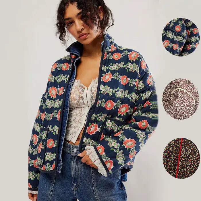 Veste matelassée vintage à imprimé floral manteau en coton cardigan à manches longues pour femme automne hiver STREETWEAR CHIC