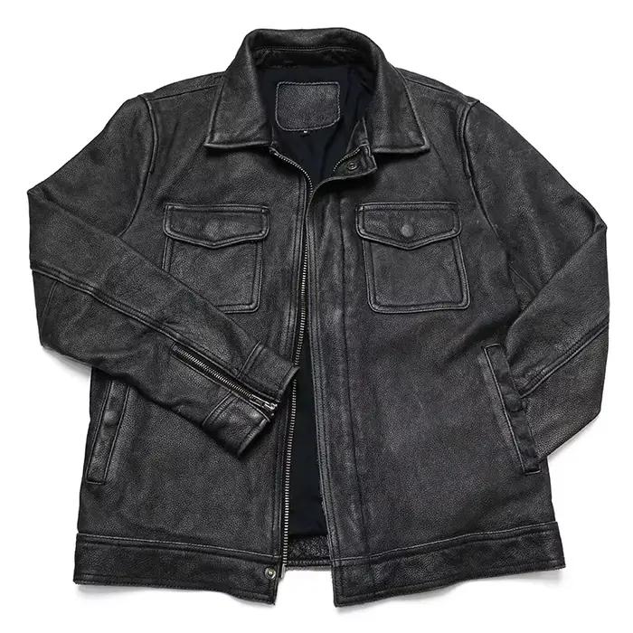 Veste en cuir véritable vintage pour hommes