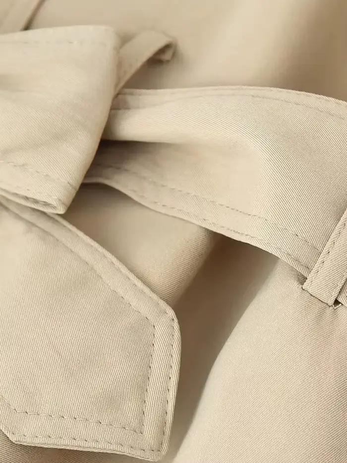 Manteau Trench Chic Vintage Kaki pour Femme Col Montant Double Boutonnage Ceinture et Nœud Vêtement d'Extérieur Tendance Printemps Automne Occasions Spéciales