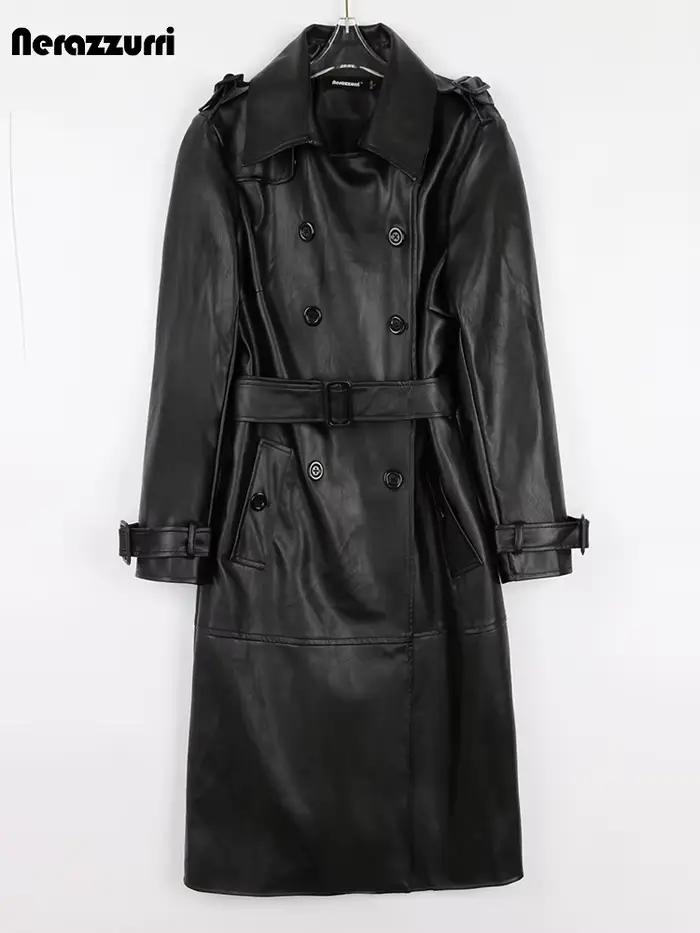 Nerazzurri-Manteau Long en Faux Cuir Doux pour Femme