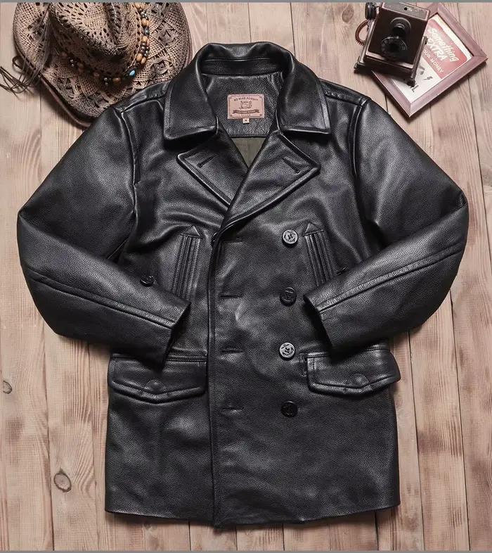 Veste en cuir noire d'hiver pour homme