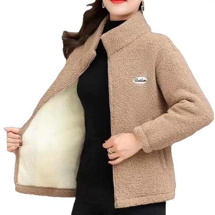 Veste en velours d'agneau épaissi pour automne et hiver, style décontracté, doublure polaire, coupe ample, plusieurs couleurs et tailles disponibles pour femmes