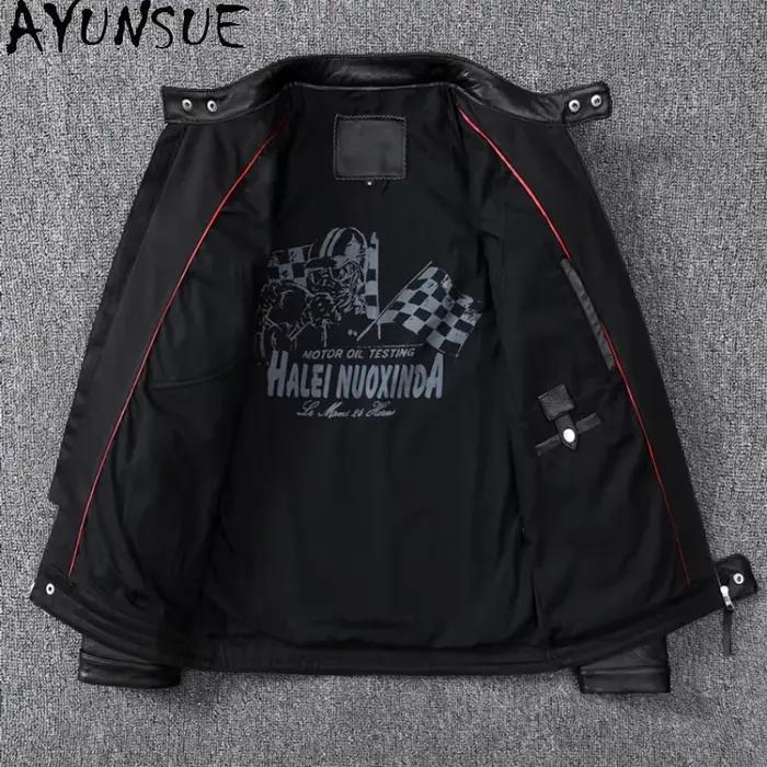 Veste de moto en cuir deux couleurs pour hommes