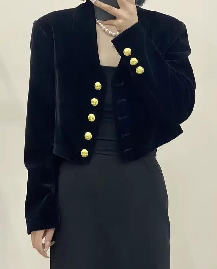 Manteau court en velours bywindto pour femmes, style décontracté, coupe amincissante, polyester, col en V, boutons, automne hiver, vêtements d'extérieur et manteaux