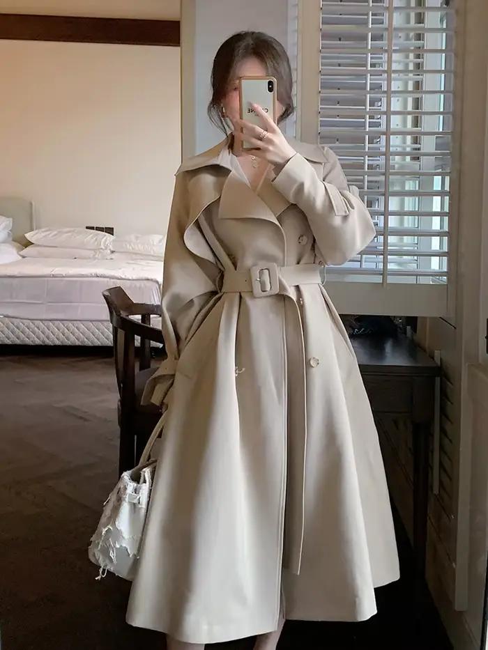 Manteau semi-long blanc crémeux pour femme