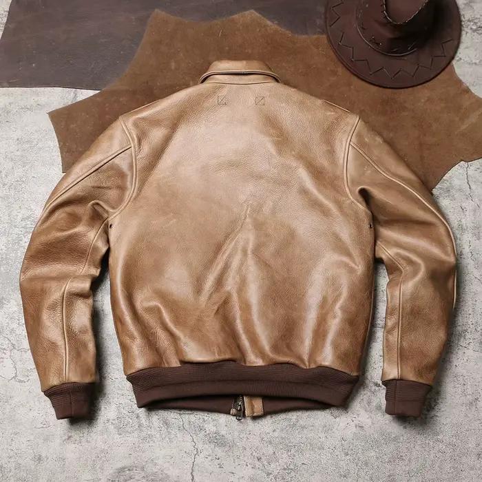 Veste d'hiver en cuir kaki pour hommes