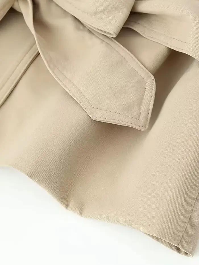 Manteau Trench Chic Vintage Kaki pour Femme Col Montant Double Boutonnage Ceinture et Nœud Vêtement d'Extérieur Tendance Printemps Automne Occasions Spéciales