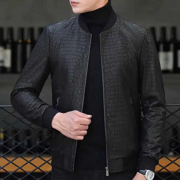 Veste en cuir véritable pour homme