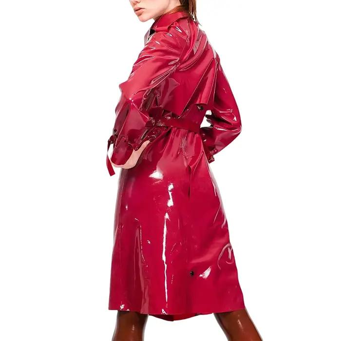 Trench-Coat en cuir PVC vinyle pour femmes