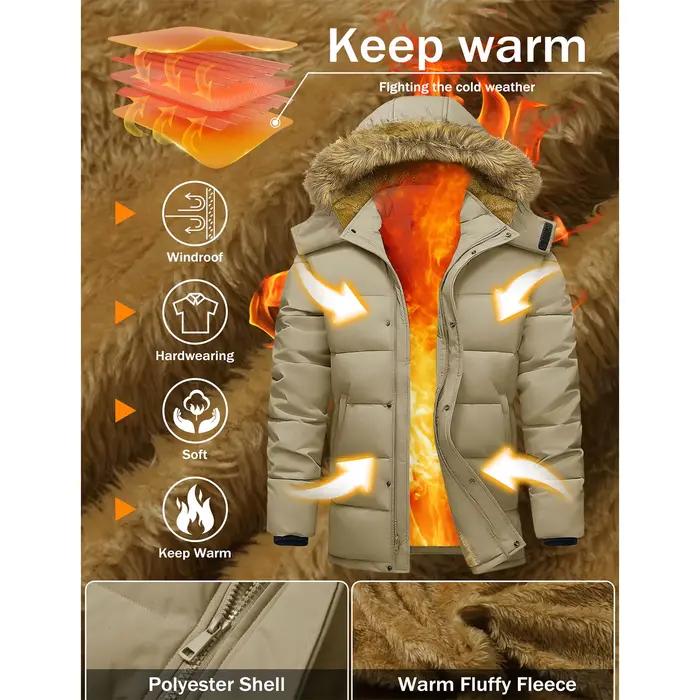 Parka Hiver Homme Manteau Long Chaud Doublé Polaire Capuche Fourrure Synthétique Imperméable Coupe-Vent Veste Outdoor MAGCOMSEN