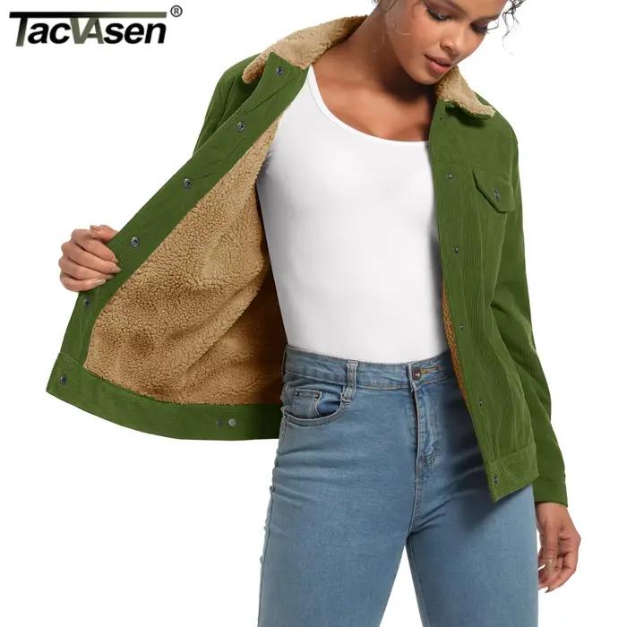 TACVASEN velours côtelé Sherpa doublé polaire vestes lourdes femmes mode floue vêtements d'extérieur décontractés hiver manteaux thermiques femme coupe-vent
