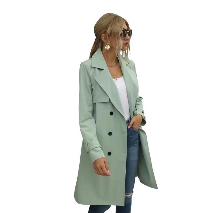 Femmes automne mode décontracté couleur unie Trench manteau dames élégant à manches longues revers cou Double boutonnage ceinturé Trench manteau