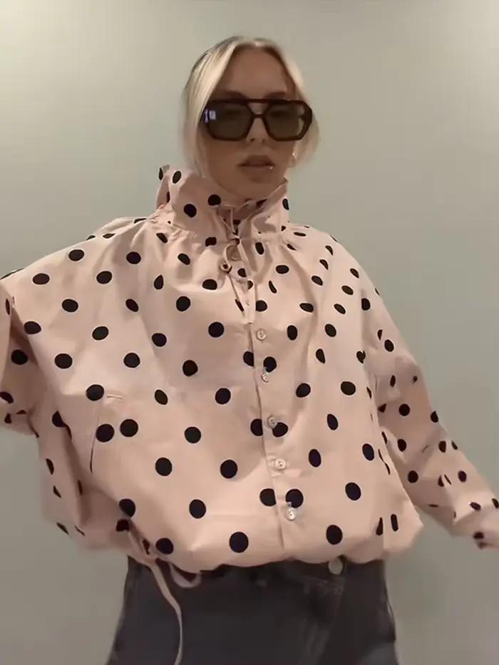 Nouvelle Veste Manteau à Capuche Femme à Pois
