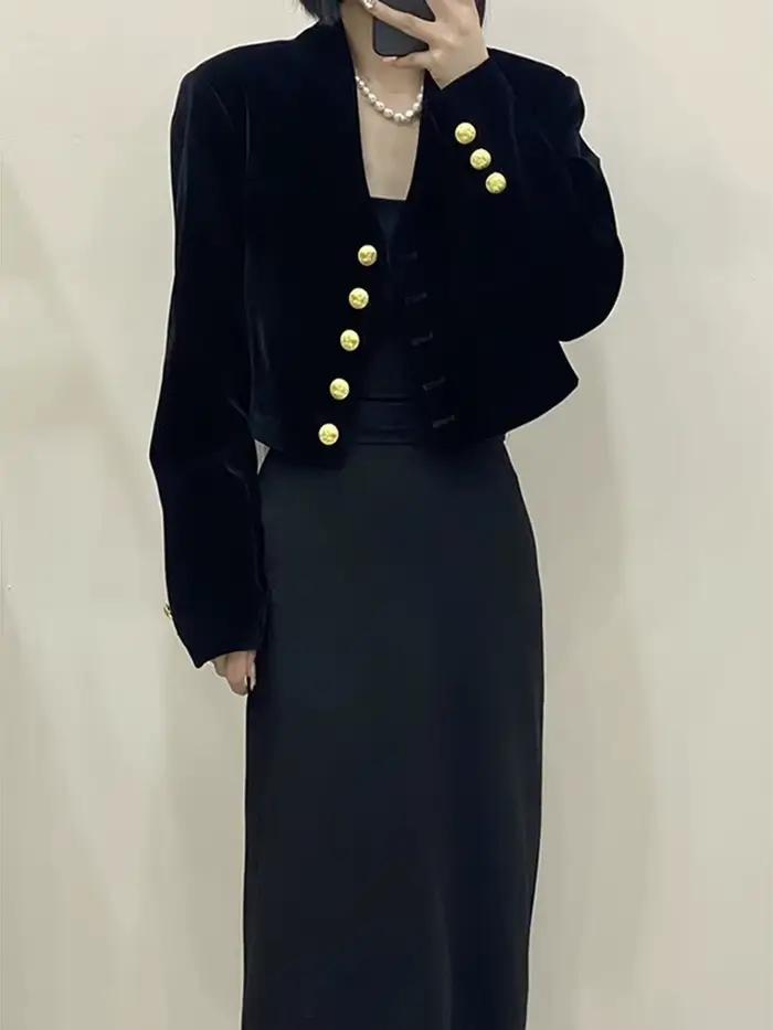 Manteau court en velours bywindto pour femmes, style décontracté, coupe amincissante, polyester, col en V, boutons, automne hiver, vêtements d'extérieur et manteaux