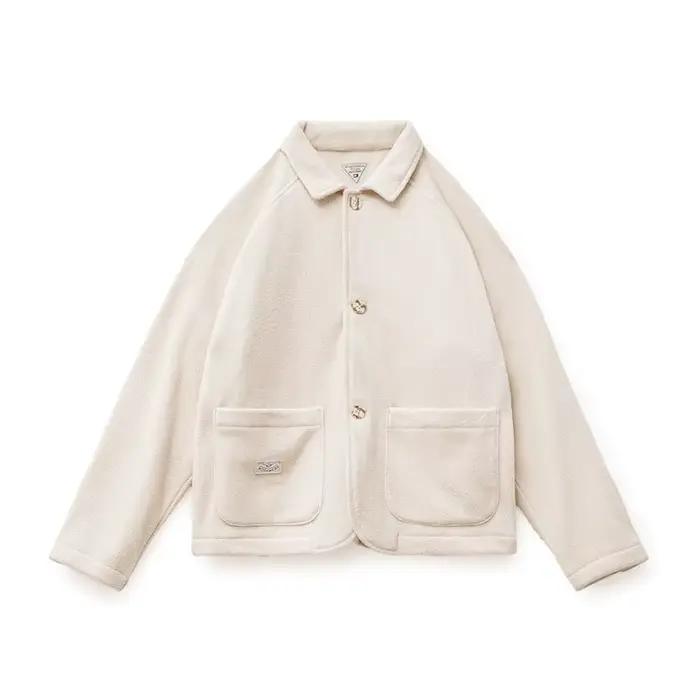 Maden femmes polaire revers veste chaude 290gsm simple boutonnage couleur unie décontracté hauts manteau pour automne hiver vêtements d'extérieur