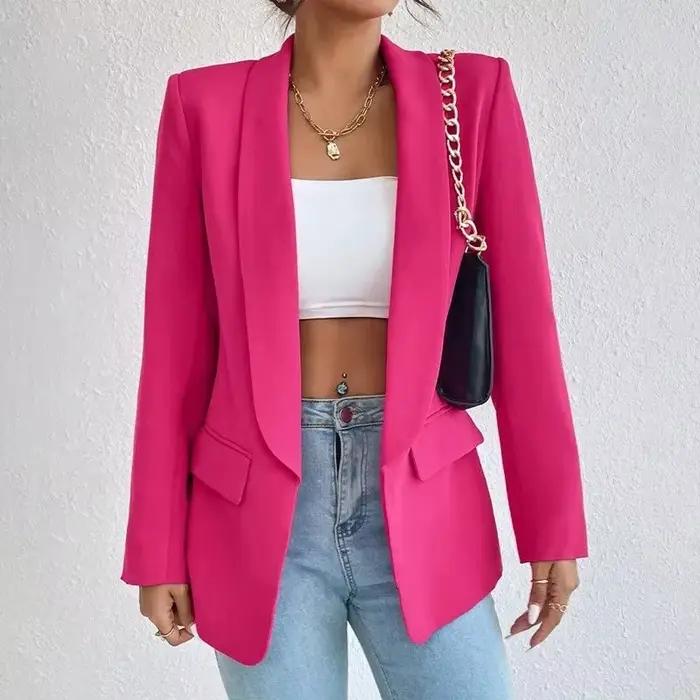 Pardessus monochrome pour femmes, veste à revers, grand manteau, vêtements d'extérieur, blazer, cardigan décontracté, mode Grace, vêtements d'automne et d'hiver