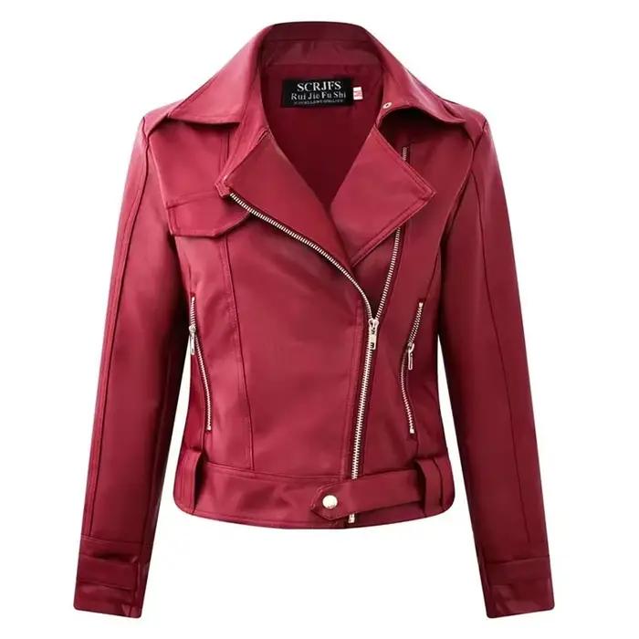Veste de moto en cuir PU pour femme