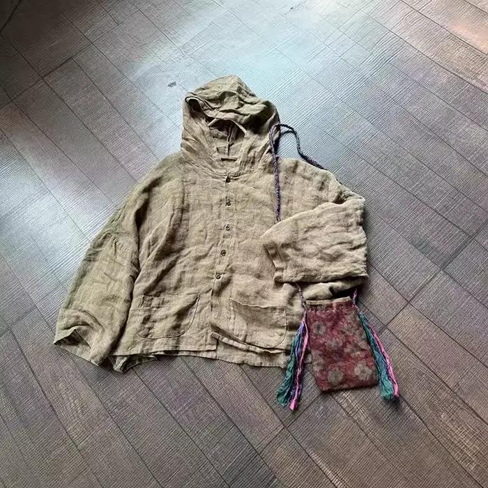 Veste ample à capuche en lin pour femmes