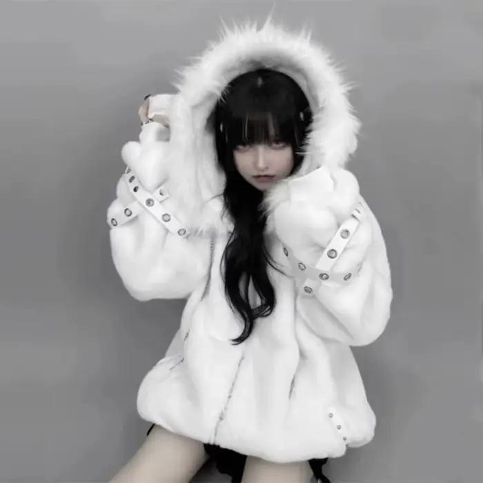 Manteau Lolita Gothique Vintage Kawaii pour Femmes Style Japonais Harajuku Y2K Occasions Spéciales Doux et Chaud Vestes Polyester Blanc Noir Beige Lavande Multi