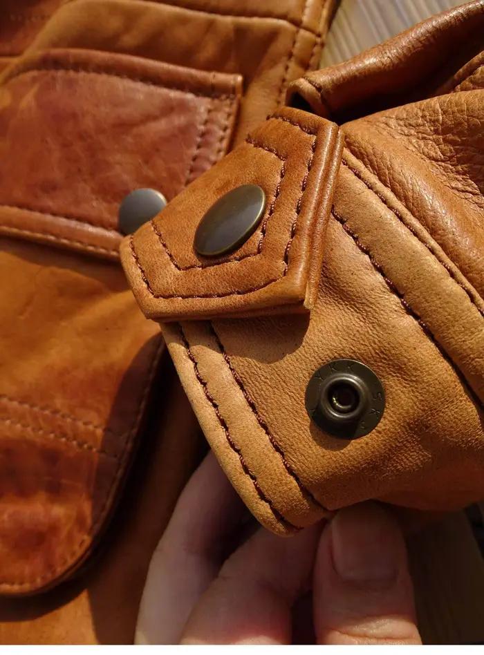 Veste en cuir orange automne pour homme, style safari, grande taille 3XL, en peau de mouton véritable, col montant, rétro vintage, manteau M65