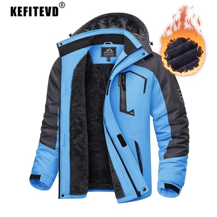 KEFITEVD Veste de Ski d'Hiver pour Homme Doublée en Polaire Chaude Résistante à l'Eau Manteaux Lourd pour Randonnée et Camping en Extérieur Coupe-Vent