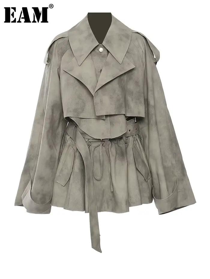 [EAM] veste imprimée cordon demi-corps jupe deux pièces costume nouveau revers à manches longues femmes mode printemps automne 2026 1DH7478