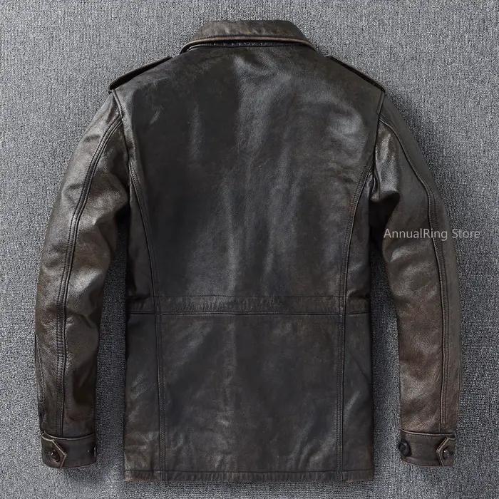 Manteau Trench Classique M43 en Cuir de Vachette Véritable, Veste Militaire en Cuir Longue et Moyenne, Multi-poches, Veste en Cuir Vintage pour Hommes