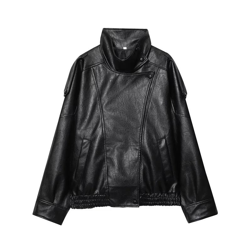 Vestes en similicuir pour femmes, veste bomber oversize pour femmes, manteaux d'hiver pour femmes, v