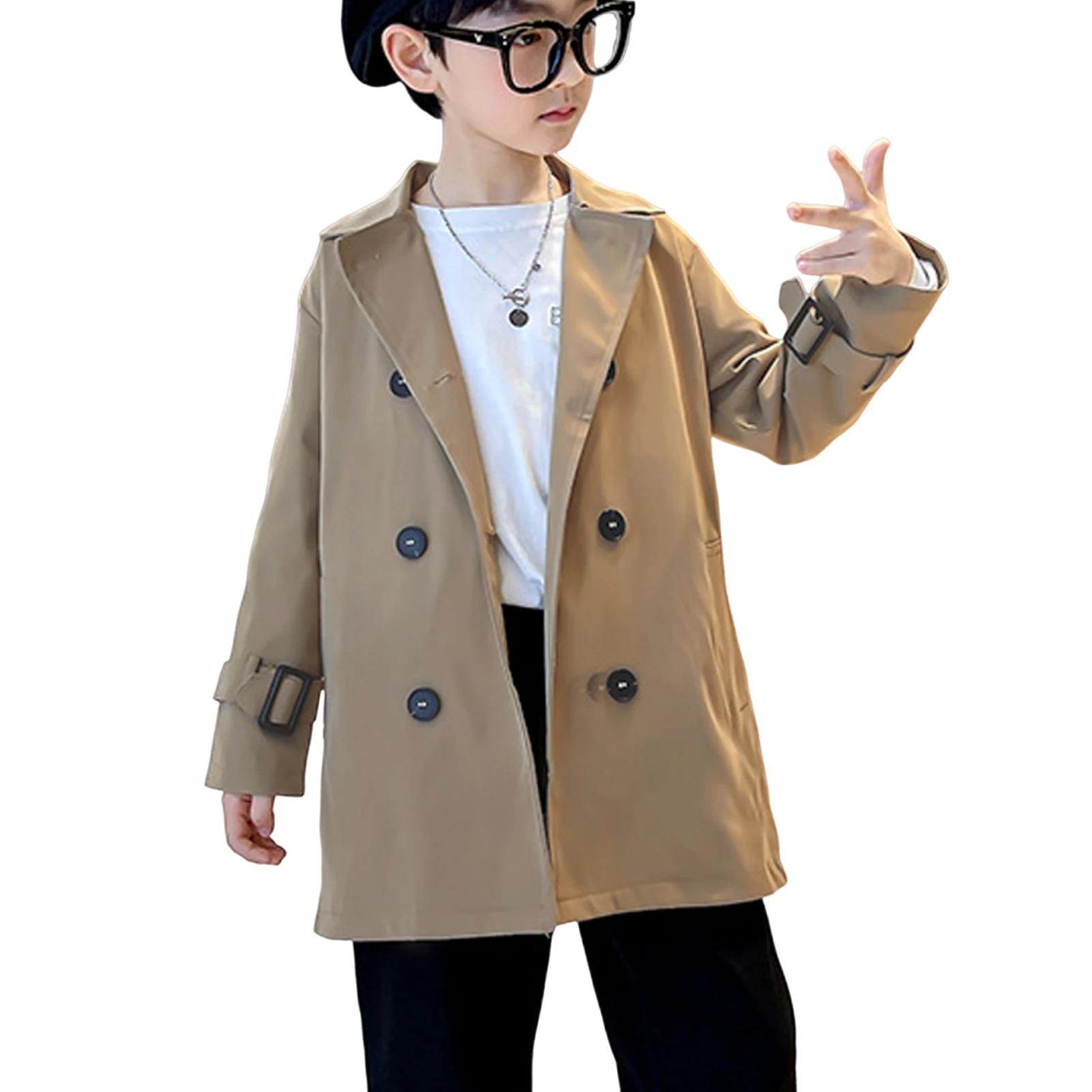 Trench-Coat pour garçons, revers à double boutonnage avec ceinture, coupe-vent pour adolescents, par