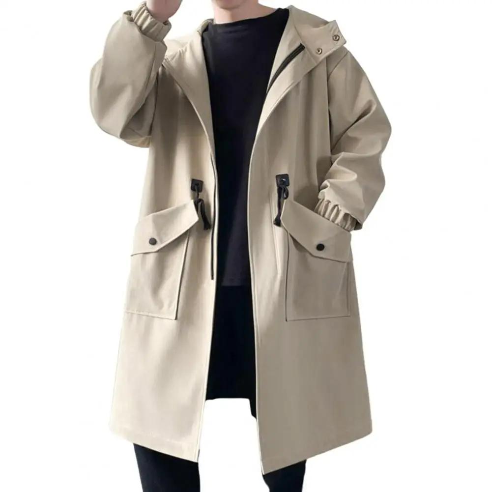 Trench-Coat Long pour hommes, automne printemps, noir, Hip Hop, manteaux japonais, Streetwear, à cap
