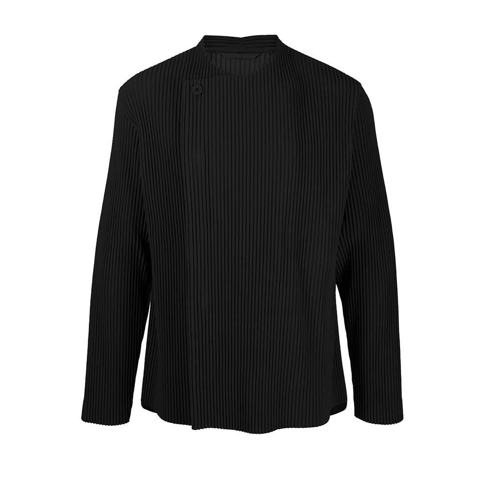 Veste plissée à col rond pour hommes, Bombers à bouton unique sur le côté, Vêtements décontractés, V