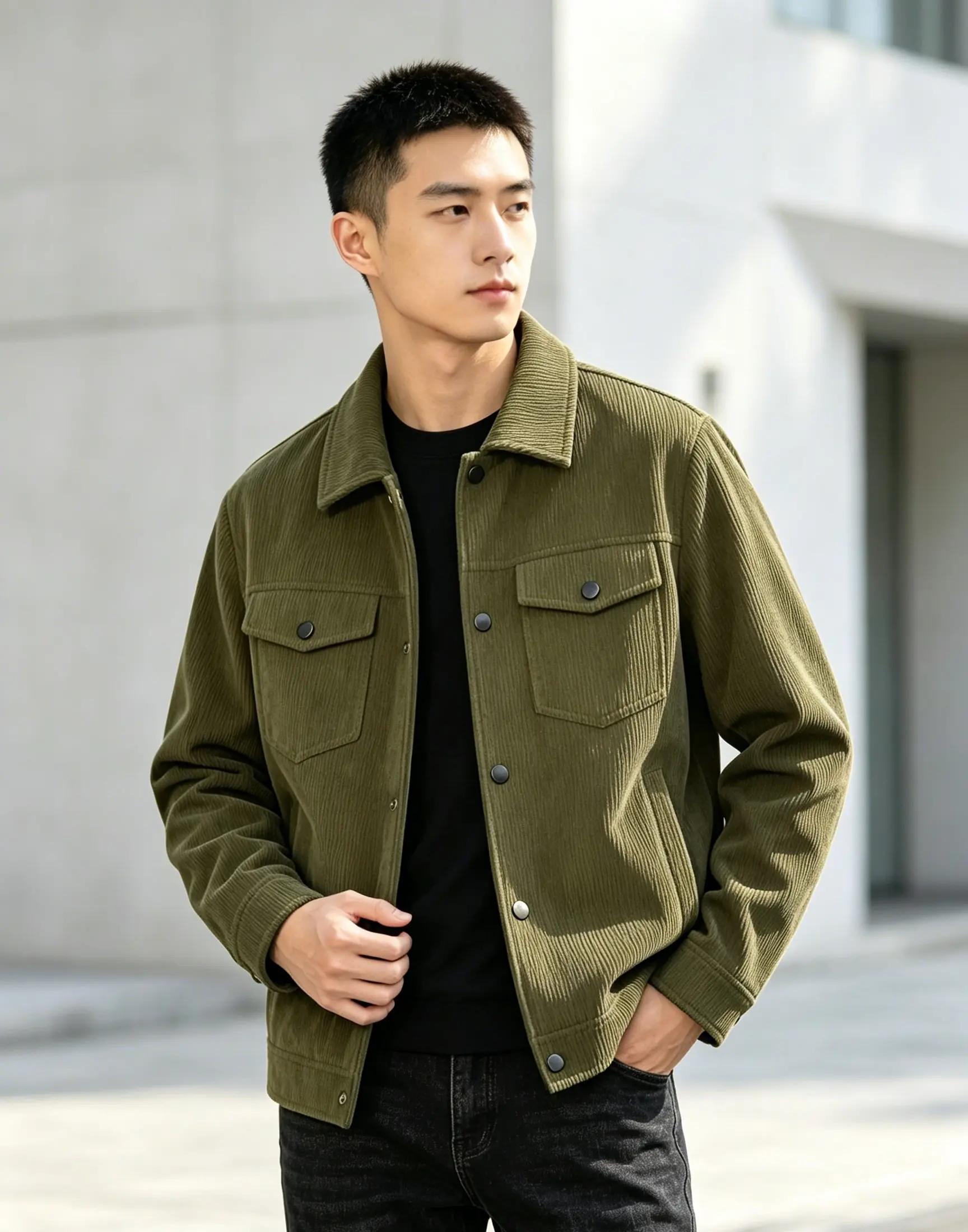 Veste décontractée pour homme, printemps-automne, couleur unie, col boutonné, poche, tenue décontrac