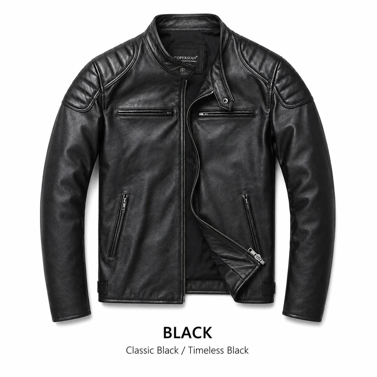 Veste de motard pour homme, aspect cuir, finition délavée douce, col montant, fermeture éclair, épau