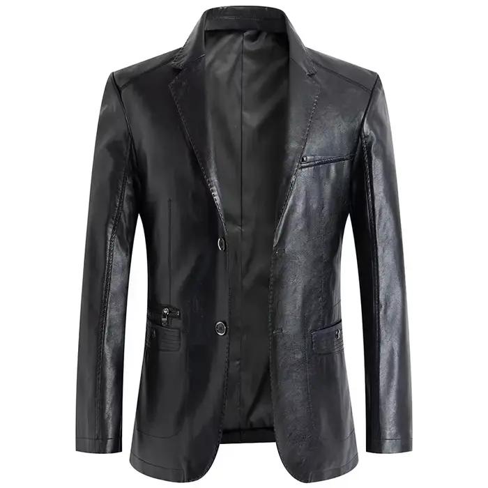Veste en cuir de marque pour hommes, couleur unie, Slim Fit, Blazer décontracté, manteau imperméable