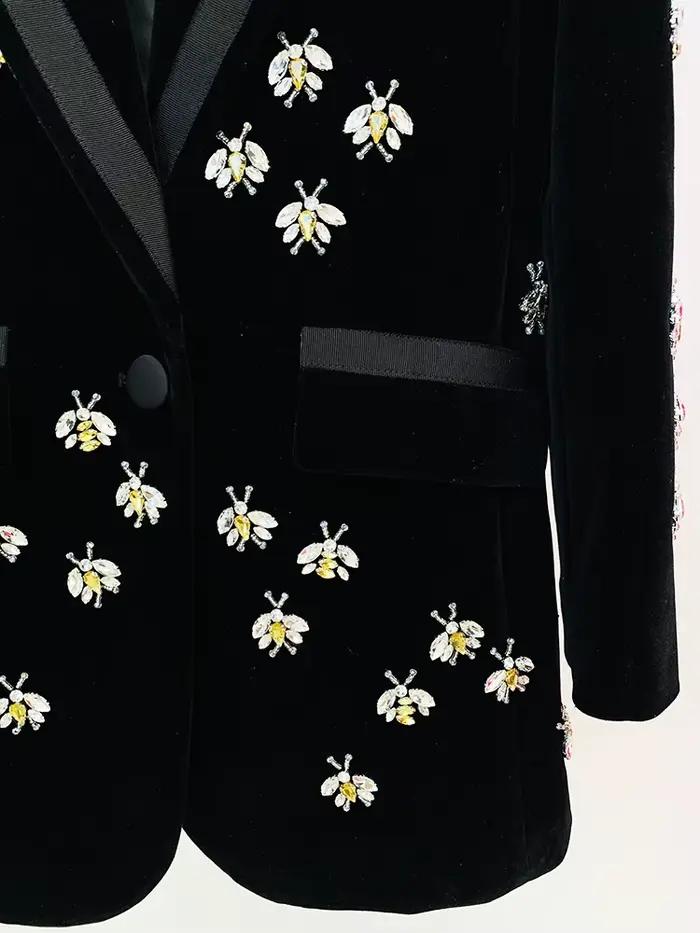 HIGH STREET Nouveauté 2026 Automne/Hiver Veste de créateur pour femme, blazer long en velours orné d