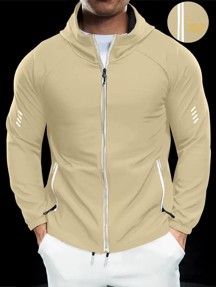 Veste à capuche pour hommes, imperméable, fermeture éclair réfléchissante, athloisir, plein air, cam