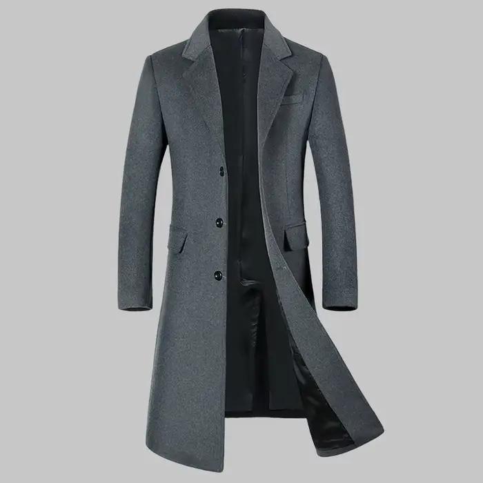 Manteau en laine pour hommes, Trench-Coat Long en coton épais au dessus du genou, de haute qualité,