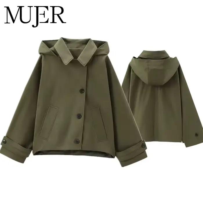 MUJER Trench Coat à capuche pour femme Coupe-vent à manches longues pour femme Nouveau en manteaux e