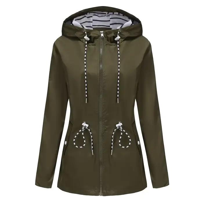 Veste à capuche imperméable bleue pour femmes, manteau décontracté à la mode, cordon de serrage à la