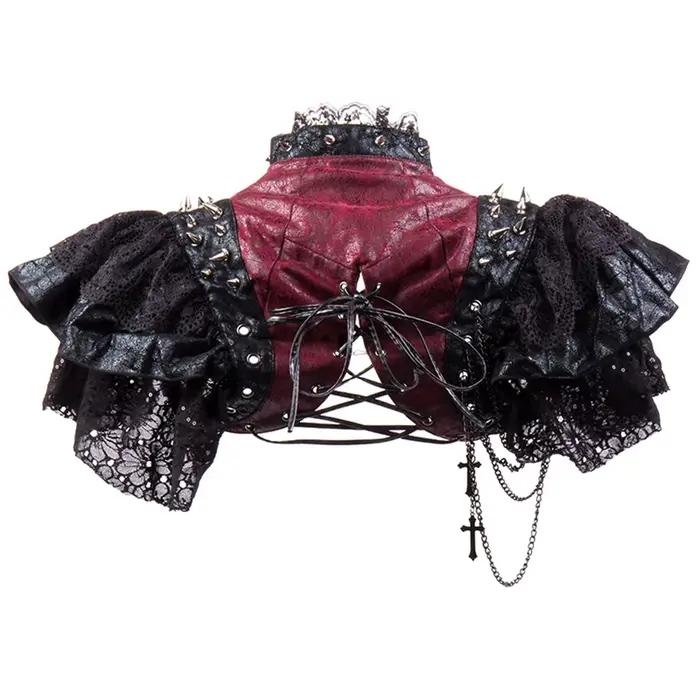 Veste vintage en cuir rouge et dentelle noire pour femme, RiSALE Equiy2k, Costume Steampunk, Vêtemen