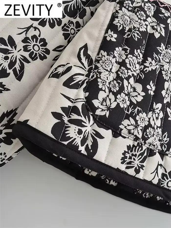 Zevity femmes Vintage Double imprimé fleuri à lacets coton veste manteau femme à manches longues poc
