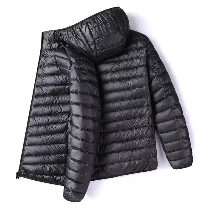 Hommes hiver blanc canard doudoune à capuche Portable Ultra léger mince mâle à capuche col montant v